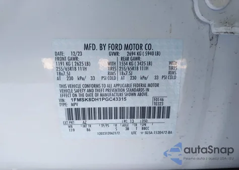 2023 Ford Explorer Xlt из США, поврежденный, VIN 1FMSK8DH1PGC43315